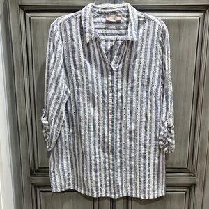 Chico's Blue and White Striped Casual Shirt